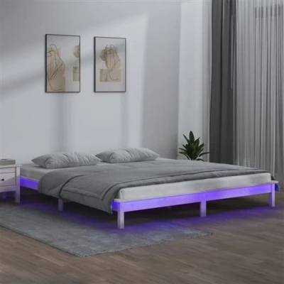 Afbeelding van vidaXL Bedframe LED massief hout wit 135x190 cm