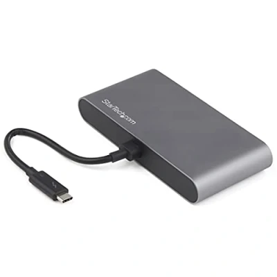Image de StarTech.com Mini Dock Thunderbolt 3 Station d&#039;accueil TB3 à Double Écran DisplayPort 4K 60Hz 1x USB A (3.2) &amp; GbE Câble 28cm Adaptateur Multiport pour PC Portable Mac/Windows (TB3DKM2DPL) 2 x DP GigE