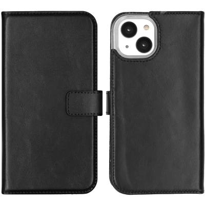 Afbeelding van Selencia Hoesje Geschikt voor iPhone 14 Met Pasjeshouder Echt Lederen Bookcase Zwart