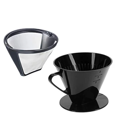 Afbeelding van Koffieset, 2 delig, duurzaam filter + koffiefilter maat 4, roestvrij staal/kunststof, koffie, zilver, zwart