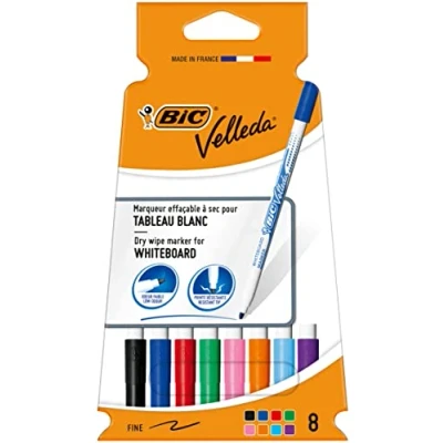 Afbeelding van Viltstift Bic Velleda 1721 whiteboard rond fijn assorti blister à 8 stuks