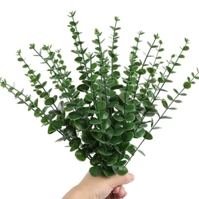 Afbeelding van RHQFDM 30 stuks groene plastic kunstmatige eucalyptustakken 38 cm diep voor bruiloft tuin kantoor decoratie