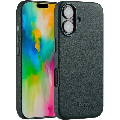 Afbeelding van Accezz Hoesje Geschikt voor iPhone 16 MagSafe Leather Backcover donkergroen