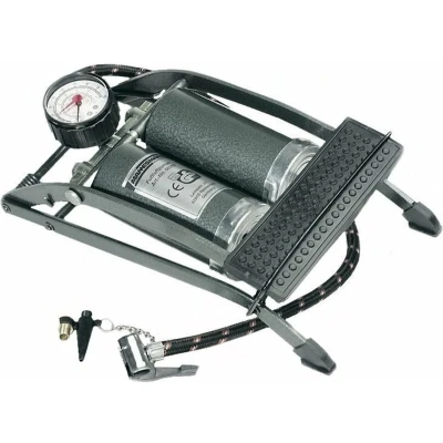 Afbeelding van Bruder Mannesmann Voetpomp grijs 4 bar 2 cilinders manometer 3 opzetstukken