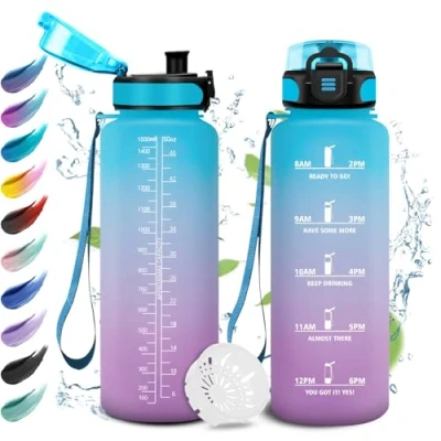 Afbeelding van bouteille d&#039;eau de 1,5 L, motivation, sport avec filtre anti fuite, nettoyage facile, indicateur temps pour adulte, salle sport,