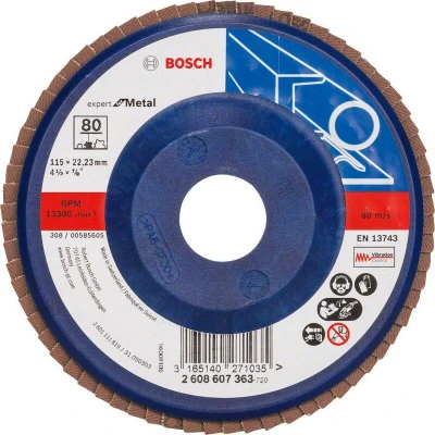 Afbeelding van BOSCH 2608607363 lamellenschuurschijf X551 Expert for Metal, diameter 115 mm, korrel 80, rechte uitvoering