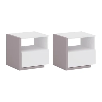 Afbeelding van Vente unique Set van 2 Scandinavische nachtkastjes 1 lade en niche Wit taupe NAPOLI II L 46.4 cm x H 43 D 39