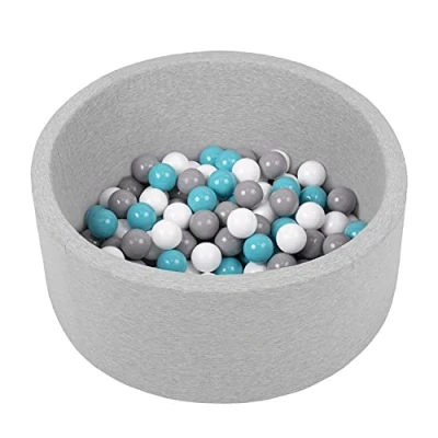 Afbeelding van SELONIS Ballenbad, 70 x 30 cm, 150 ronde ballen van schuimrubber voor baby&#039;s, kinderen, munt: grijs/wit/turquoise