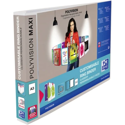 Afbeelding van Presentatieringband Oxford Polyvision Maxi A3 dwars 4 rings D mech 30mm transparant