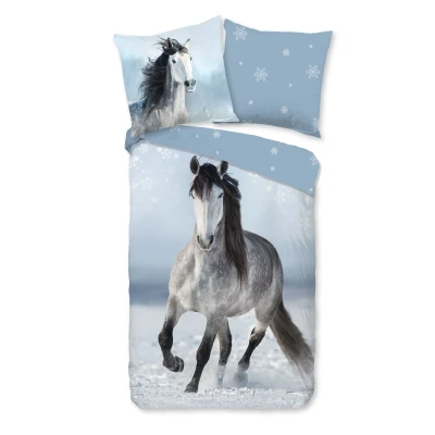 Afbeelding van Good Morning Kinderdekbedovertrek &quot;paard in de sneeuw&quot; Grijs (135x200 cm) Katoen Flanel