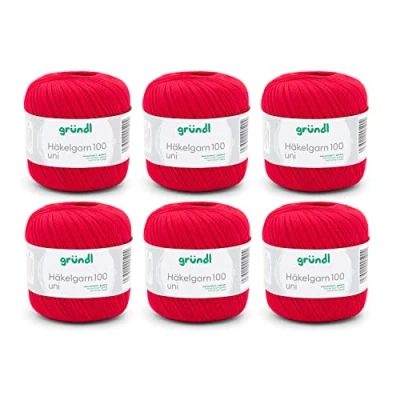 Afbeelding van Gründl set van 6 bollen 100 g katoenen haakgaren, signaal rood, 30 x 21 11 cm
