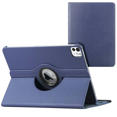 Afbeelding van iMoshion Tablet Hoes Geschikt voor iPad Air 5 (2022) /iPad 11 inch (2024) M2 / 4 (2020) Pro (2018) 360 Draaibare Bookcase Donkerblauw