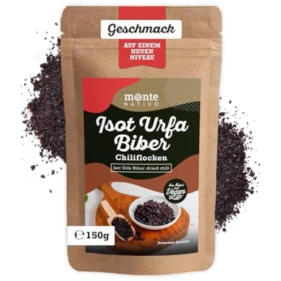 Image de Piment Isot Monte Nativo (150g) noir d’Urfa Urfa Biber Épices aromatiques séchées avec soin, idéales pour Cuisiner et Assaisonner Arôme Goût intenses