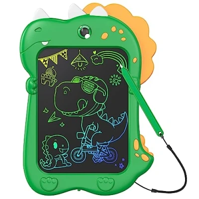 Afbeelding van Kizmyee LCD schrijftablet voor kinderen, speelgoed peuters van 3, 4, 5, 6 jaar, jongens en meisjes, 21,6 cm, krabbelspeelgoed, dinosaurus tekenmat kinderen vanaf 3 jaar