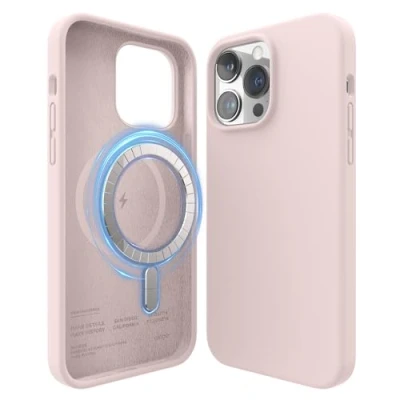 Afbeelding van elago Magnetische siliconen hoes compatibel met iPhone 14 Pro Max en alle MagSafe accessoires, geïntegreerde magneten, hoogwaardige vloeibare siliconen, beschermhoes (zachtroze)