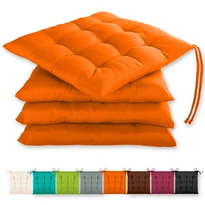 Afbeelding van Set van 4 zitkussens 40 x 3 cm met bevestigingsbanden voor binnen en buiten, Öko Tex zegel (oranje)