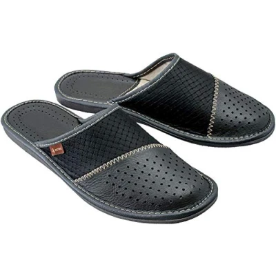 Afbeelding van ESTRO pantoffels voor heren, leer, herenpantoffels, M55, grijs.
