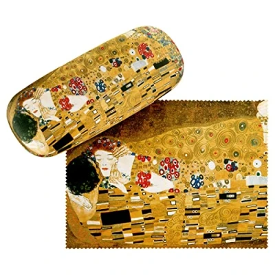 Afbeelding van VON LILIENFELD Gustav Klimt The Kiss Brillenkoker Kunstzinnig Patroon Microvezel Schoonmaakdoek Stevige brillendoos bekleed met stof, Meerkleurig