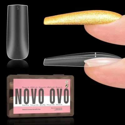 Afbeelding van NOVO OVO Apex 150 stuks geprefabriceerde vierkante kunstnagels van transparant acryl voor platte nagels en basislak, 15 maten