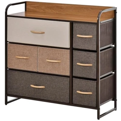 Afbeelding van HOMCOM Commode met 7 laden, opbergkast van stof, opvouwbaar, stalen structuur, zwart, 80 l x 29 78,5 cm, slaapkamer, entree, woonkamer, meerkleurig