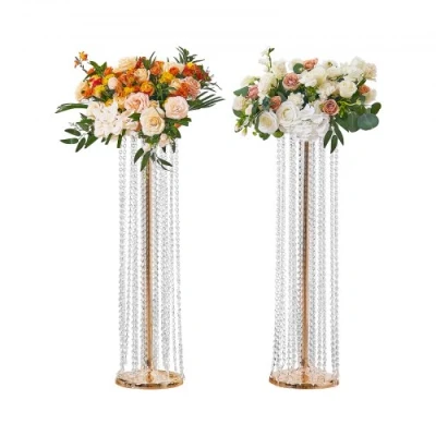 Image de VEVOR 2PCS Support de fleurs Mariage 90 cm Porte en Cristal Centre Table Luxueux Vase Métal Doré Présentoir Floral pour Réception Événements Décoration Fête à la Maison Hôtel