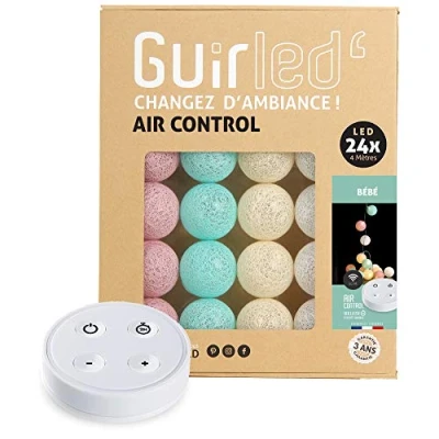 Afbeelding van Guirled USB LED katoenen bal lichtketting Draadloze afstandsbediening Baby nachtlampje 2 uur Inclusief 2A dubbele voedingsadapter 4 intensiteiten 24 ballen 2.4m