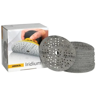 Afbeelding van Mirka Iridium Premium schuurpapier, Ø 125 mm, klittenband, 89 gaten, korrel 40, 50 stuks/voor het schuren van verf, plamuur, primer, hout, staal, minerale materialen, kunststof