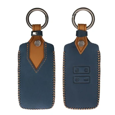Afbeelding van kwmobile Autosleutel hoesje geschikt voor Renault 4 knops Smartkey (alleen Keyless Go) behuizing in marineblauw / lichtbruin