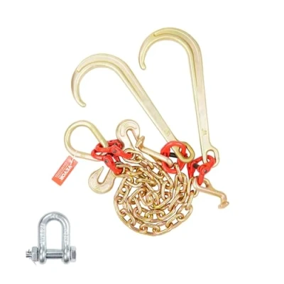 Afbeelding van VEVOR JT sleepketting met haken, draagvermogen 7074 kg, ketting V flens G80 grijphaak, 10 mm x 60 cm, voor probleemoplossing, transport, sleepwagen, vrachtwagen dienblad