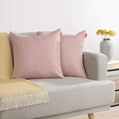 Afbeelding van Blumtal Chenille Kussenslopen Set van 2 Zacht en met Blinde Rits Kussenhoes 60 x 60, Dusty Pink Roze