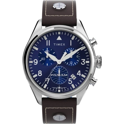 Afbeelding van Timex Pan Am Chrono TWG030000 Horloge Leer Bruin Ø 42 mm
