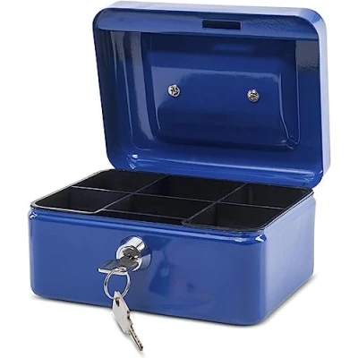 Image de Maul caissette à monnaies maul, bleue, dimensions: (l)152 x (p)125 (h)81 mm, en acier laqué, serrure cylindre avec 2 clés