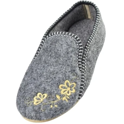 Afbeelding van APREGGIO winterpantoffels voor dames warme pantoffels van wolvilt vilten vilt, Grijs borduurwerk