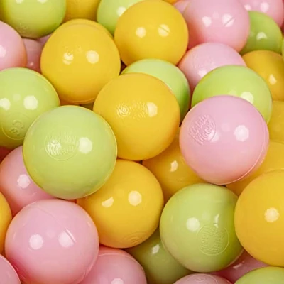 Afbeelding van KiddyMoon kleurrijke kunststof ballen voor kinderen, babybad, 200, ∅ 7 cm, gemaakt in de EU, lichtgroen/geel/poederroze