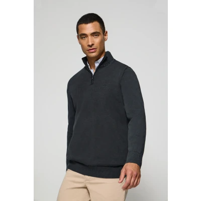 Afbeelding van Polo Club Heren Jersey Azul Marino De Media Cremallera Garment Dye Con Logo Bordado M