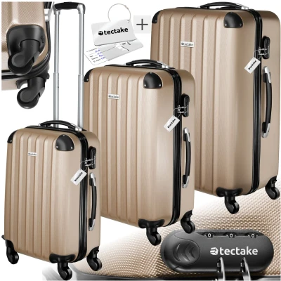 Afbeelding van tectake® kofferset met bagageweger 3 delige set Reiskoffer Trolley Hardcase champagnekleur