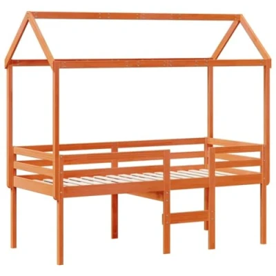 Afbeelding van vidaXL Hoogslaper met dak massief grenenhout wasbruin 90x190 cm
