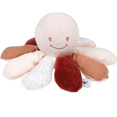 Afbeelding van Nattou Doudou actif en coton et polyester Poulpe avec hochet couineur Pour nouveau né prématuré Environ 28 cm Lapidou Rouge