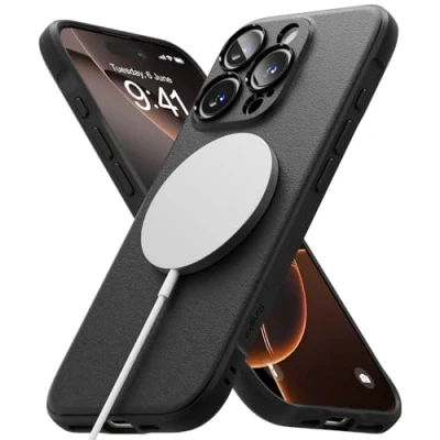 Afbeelding van Ringke Coque Compatible avec iPhone 16 Pro [Onyx Magnetic] Magnétique Antidérapant Antichoc Protection Flexible Ultra Fine Souple Bumper Durable Étui Case Accessoires Black
