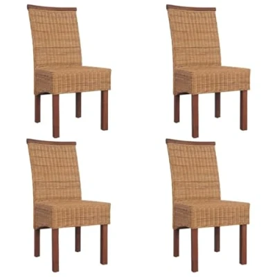 Image de vidaXL Chaises à manger lot de 4 marron rotin naturel