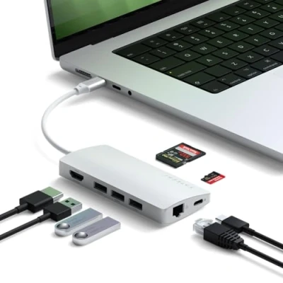 Image de SATECHI Adaptateur Multimedia Type C 4K HDMI Mini Port dAffichage USB PD Ethernet Gigabit 3.0 Micro/SD Slot de Carte Mic