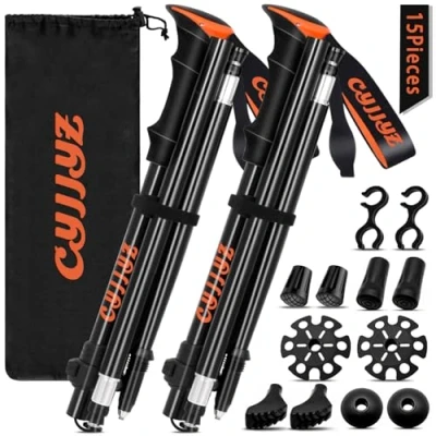 Afbeelding van CYJJYZ 2Pcs Baton de Marche Pliable, Bâtons Randonnée, Réglables 108 135cm, Batons Nordique, Randonnée en Aluminium, avec 5 Paires Tampons Caoutchouc, pour Trekking