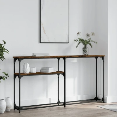 Afbeelding van Wandtafel 145x22,5x75 cm bewerkt hout gerookt eikenkleurig