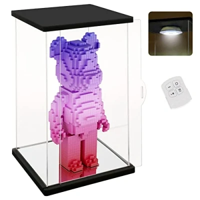 Afbeelding van Nonemey Transparante acryl vitrine met afstandsbediening licht voor Bearbrick, stofdicht model organizer box, Bearbrick verzamelobjecten (zwart, 25 x 20 42