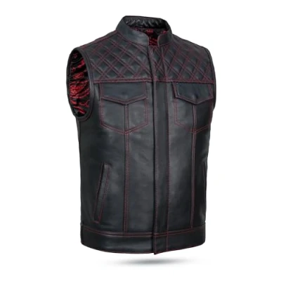 Afbeelding van Leatherick Soa Red Diamond Bikervest voor heren, zwart.