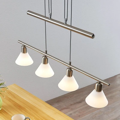 Afbeelding van Lindby hanglamp 4lichts glas, ijzer H: 14.5 cm E14 wit, gesatineerd nikkel