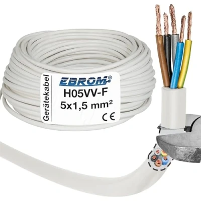 Afbeelding van ebrom Slang H05VV F 5G1,5 mm², 5 x 1,5 wit, 10 m, 25 50 m of 100