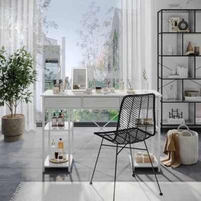 Afbeelding van Vicco Opmaaktafel Chino, Wit, 120 cm met 3 laden