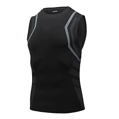 Afbeelding van AMZSPORT Compressiehemd voor heren, mouwloos, sneldrogend, gymnastiekvest, basislaag van het hardloopshirt, 111009 zwart
