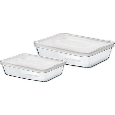 Afbeelding van Pyrex Cook &amp; Freeze Schaal Rechthoek met Deksel Set van 2 Stuks